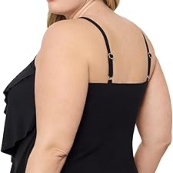 Aqua Green Women's Standard Triple Tier Tankini Top Black - Picture 2 of 4